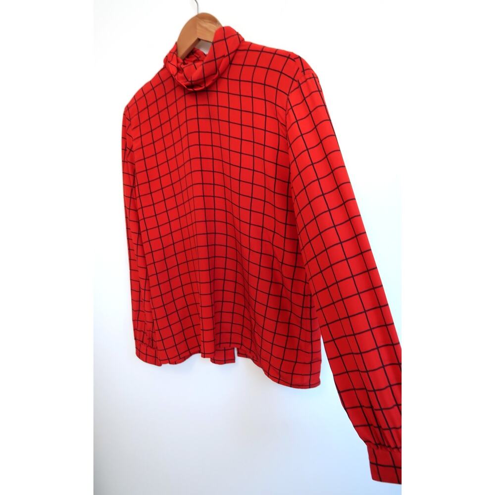 AKRIS SWITZERLAND Silk Mock Neck Grid Check Boxy Top Blouse Saks 8 40 $1760